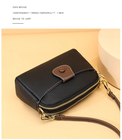 Luxury Designer Messenger Bag High Quality Genuine Leather Women's Solid Color Shoulder Bag Button decoration Cross Body Package