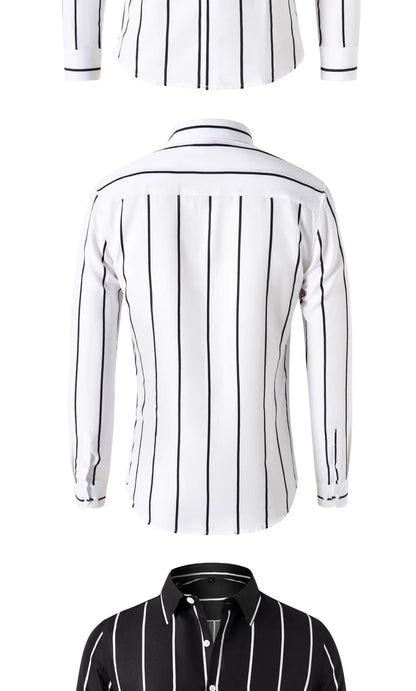 New Fashion Men's Striped Shirt Business Casual Long Sleeve Shirt Korean Style Slim Men's Shirt