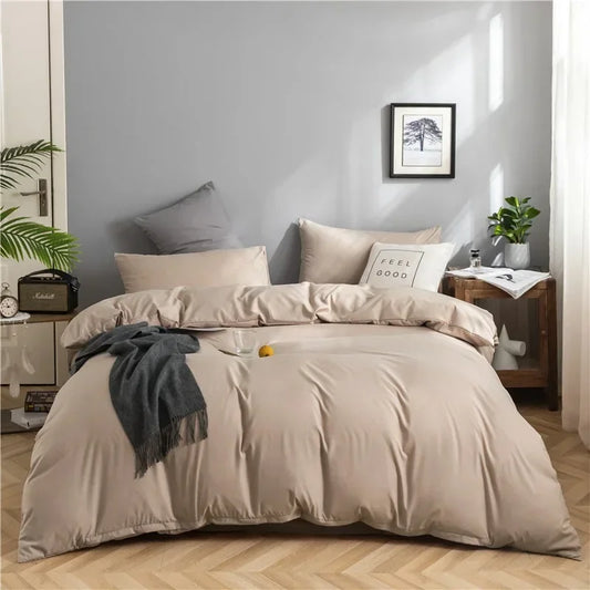 100% Cotton Bedding Set,Twin Size Duvet Cover 200x200,Skin Friendly Breathable,2 Pillowcase,No Bed Sheet,Solid Color