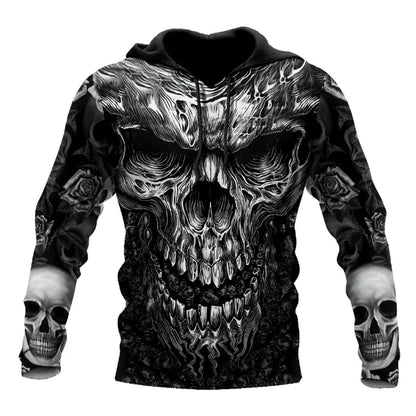 Men's Four Seasons Fashion 3D Printed Hoodie 3D Skull Print Men's Fashion Men's Horror Hoodie Top 2024