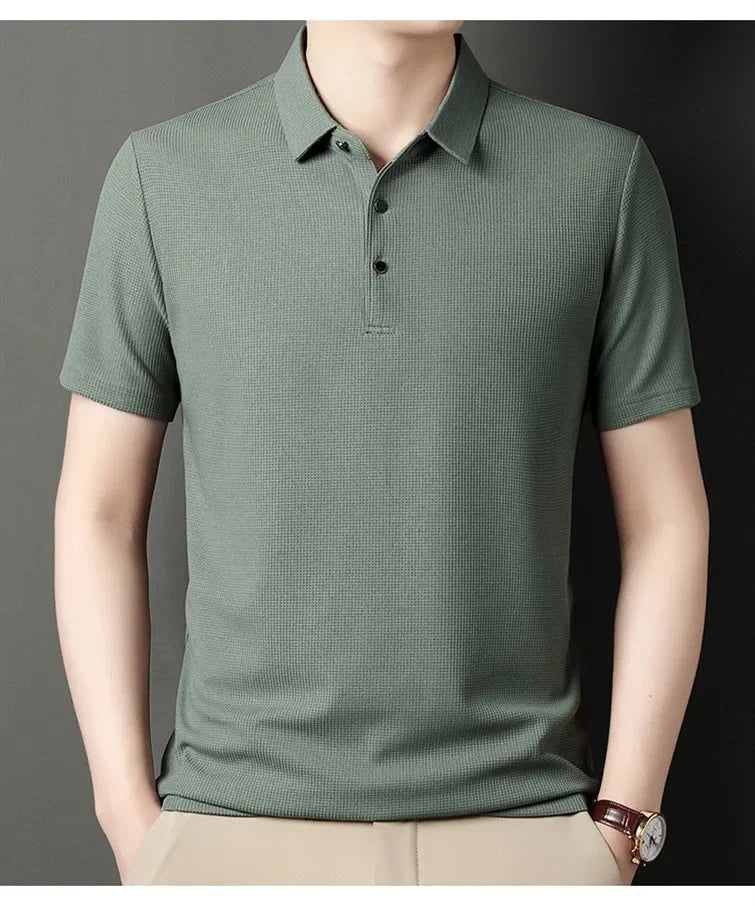 Men's Short Sleeved Lapel Polo Shirt Loose Fitting Men's Trendy Top Summer Solid Color T-shirt