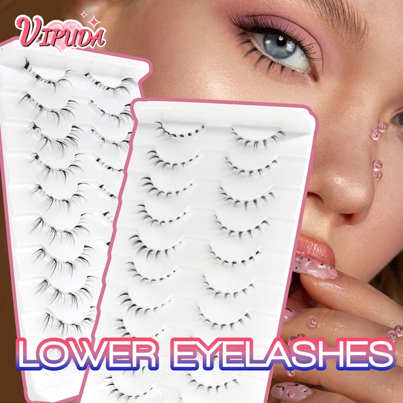 Lower Eyelashes Pack Under Eye Lashes Soft Lower Eyelashes 100% Handmade Clear Band Manga Bottom Lashes Makeup Tools