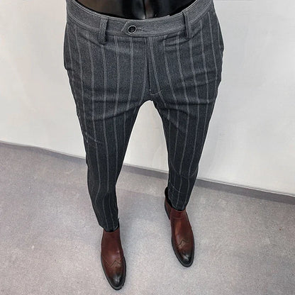 Men Stripes Suit Pants Spring New High-quality Slim Dress Fashion Casual Trousers Mens Clothing Formal Full Length Pants