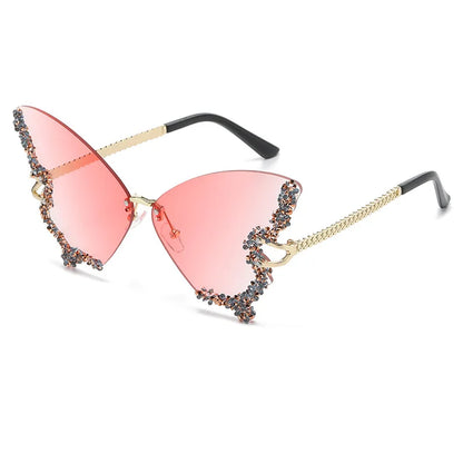 Luxury Butterfly Diamond Sunglasses Ladies Large Rimless Glasses Fashion Personalised Stage Performance Glasses Party Essentials