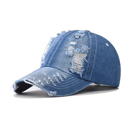 Summer Outdoor Sun Shade Washed Denim Hat For Men Snapback Trucker Hats High Quality Women Cap Worn Hole Baseball Caps