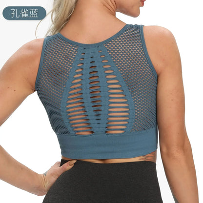 Seamless Mesh Sports Bra for Women Yoga Crop Top Sleeveless Gym Fitness Wear Underwear Workout Vest Active Wear