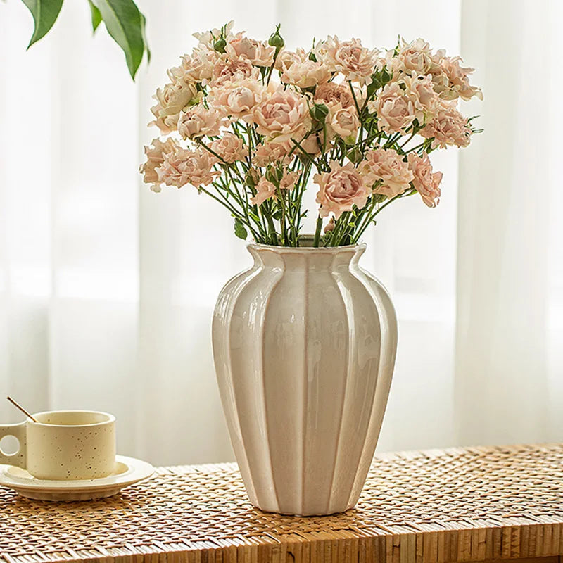 White Ceramic Hydroponic Vase, European Style, Light Luxury, Creative Flower Arrangement, Living Room, Table Decoration