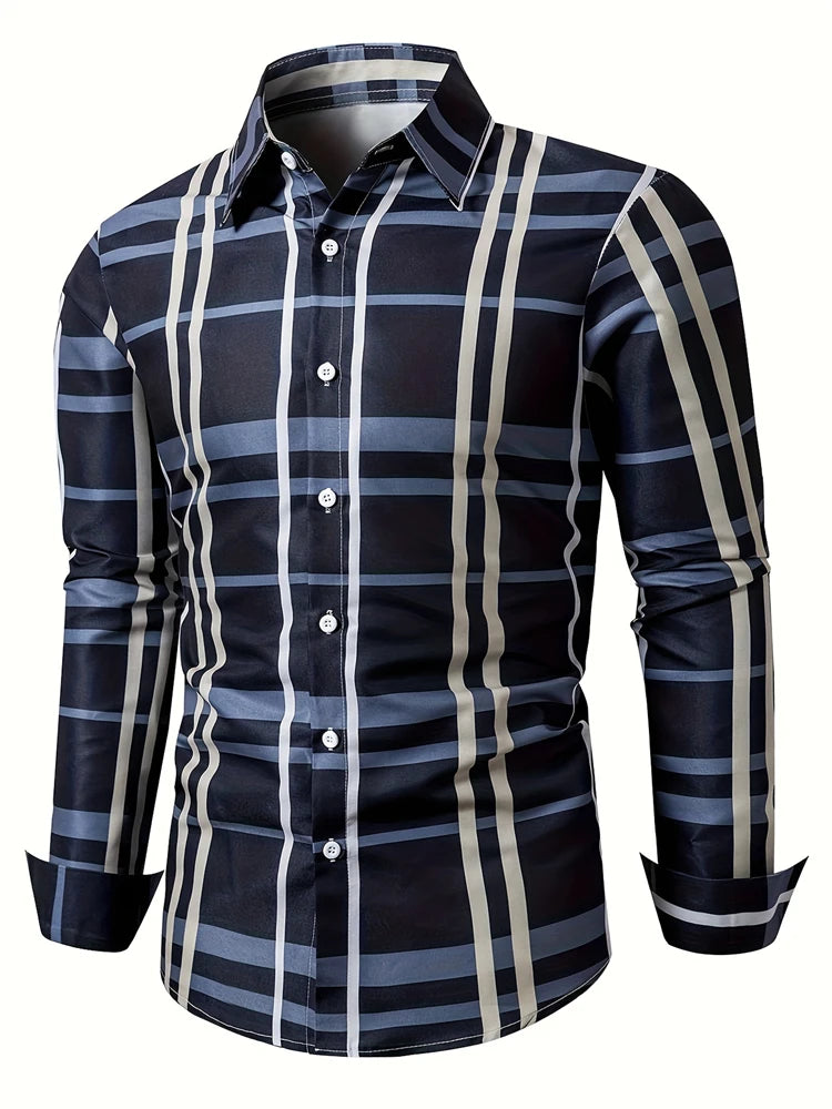 New Casual Striped Design Shirt Summer Men's Long Sleeve Shirt Lapel Men's Fashion Casual Button Down Shirt Long Sleeve Career