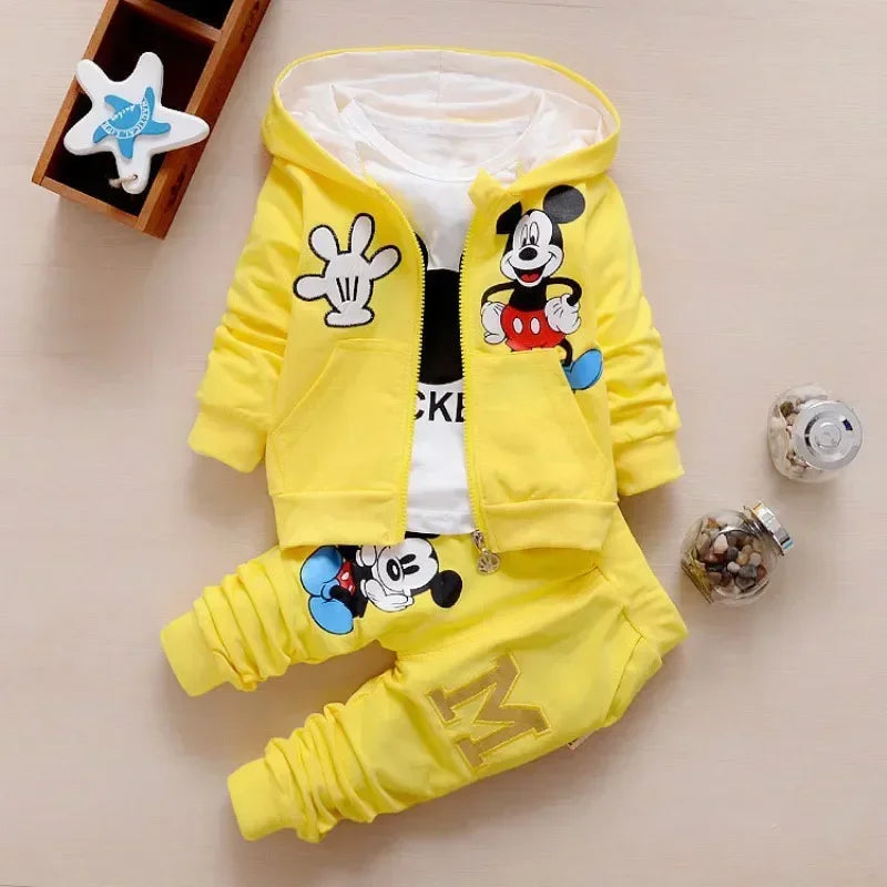 Spring and Autumn New Products Boys Clothes Set Cute Mickey Cotton Hooded Coat + T-shirt + Pants 3PCS Set Casual Kids Sportswear