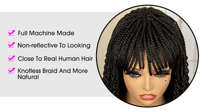 Full Machine Made Wigs Synthetic Braided Wig 14 Inches Bob Braiding Wigs Short Curly Knotless Box Braids Wigs for Black Women