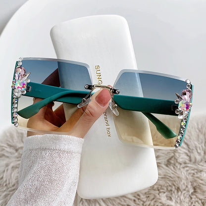 UV400 Rectangle Luxury Diamond Glasses