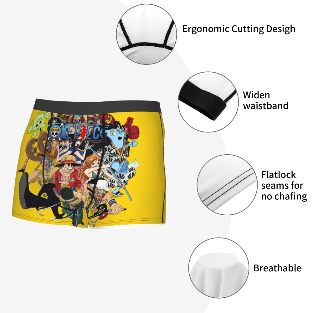 Best One Collage Collection Poster Man's Boxer Briefs Luffy Highly Breathable Underpants Top Quality Print Shorts Birthday Gifts