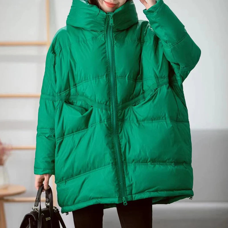 2023 New Winter Women's White Duck Down Loose Jacket Hooded Women's Thick Warm Coat Casual Large Panel Coat Women Jacket