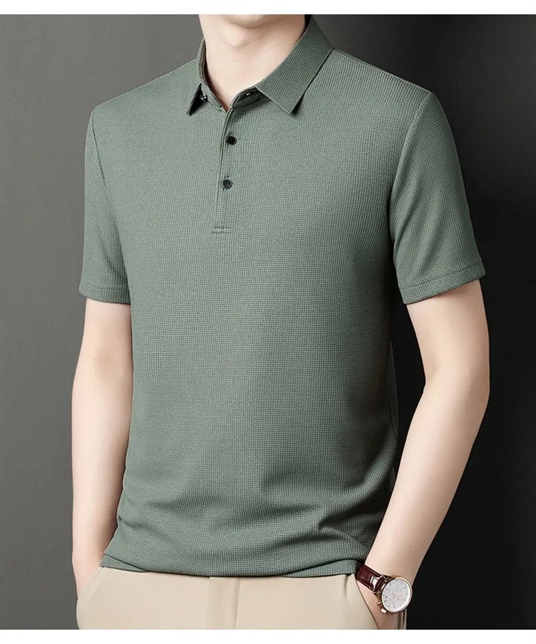 Men's Short Sleeved Lapel Polo Shirt Loose Fitting Men's Trendy Top Summer Solid Color T-shirt