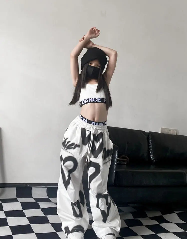 1pc hip hop 2025 summer teens tracksuit Girls cloth heart letters graffiti t-shirt or print long wide leg pant Kid 8 10 12 year