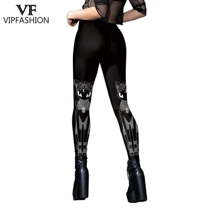 VIP FASHION Woman Gothic Leggings Sexy Steampunk Print Trousers Elastic Vintage Skinny Pencil Pants Ankle Length Cosplay Bottom