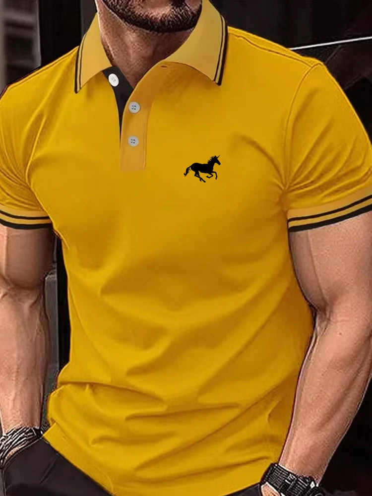 Casual Men's Polo Shirt Classic Short Sleeve Summer Top in Super Large S-3XL with Button Lapel