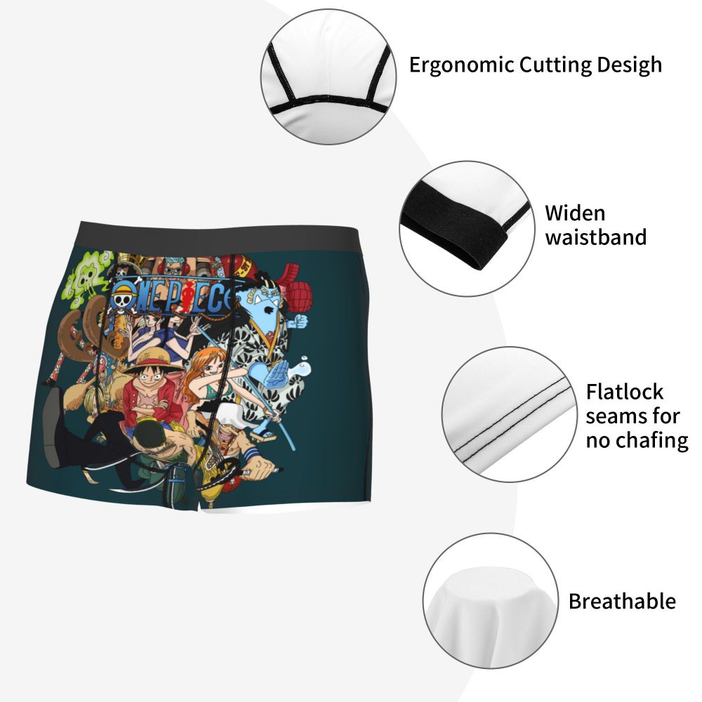 Best One Collage Collection Poster Man's Boxer Briefs Luffy Highly Breathable Underpants Top Quality Print Shorts Birthday Gifts