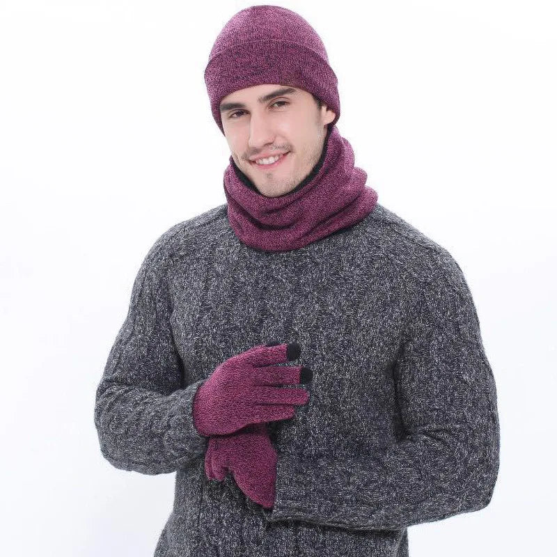 Men's Autumn Winter Keep Warm Set Unisex Beanie Gloves Scarf Male Woolen Yarn Knit Muffler Solid Color Hat Wholesale Drop Ship