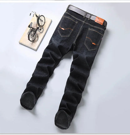 Men's Fashion Business Jeans Classic Style Casual Stretch Slim Jean Pants Male Brand Denim Trousers Black Blue