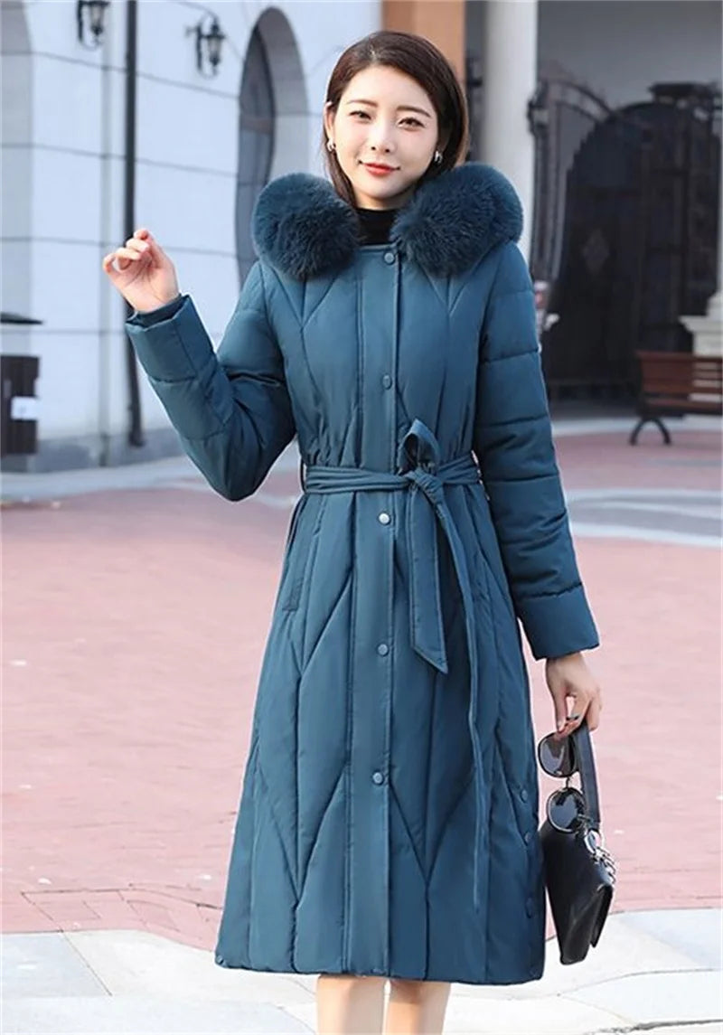 New Snow Wear Coat Women Parkas Fur Collar Down Cotton Jacket Warm Female Loose Long Winter Jackets Puffer Parka Outerwear