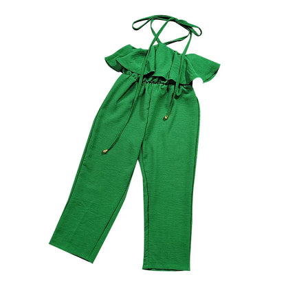 New Casual Girls' Summer Halter Ruffle Sleeve Jumpsuit Soild Suspender Romper Fashion Clothing for Toddler Girl 1-8 Years