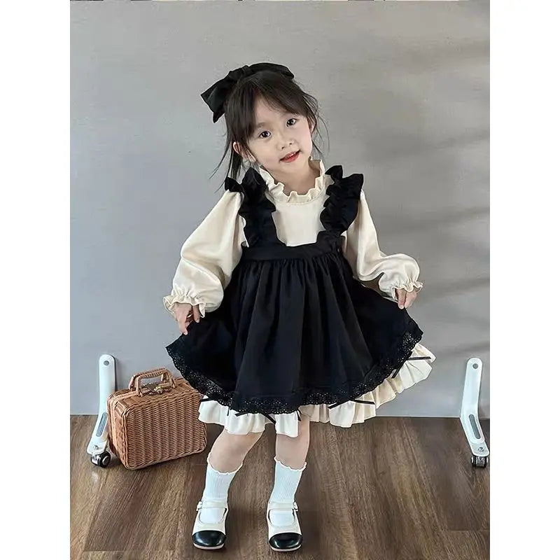 Spring Kids Girl Nolita Set 2023 New Children’s Clothing Long-sleeved Shirt + Overalls Dress 2PCS Suit Baby Girl Clothes Set