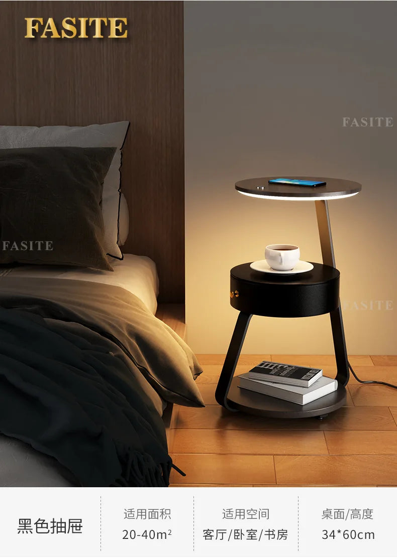 Creative Bedroom Floor Lamp Sofa Side Bedside Table Integrated Wireless Charging Living Room Shelf Coffee Table Lamp Design