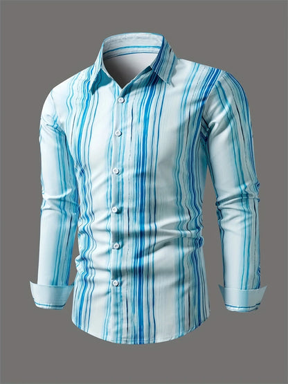 New Casual Striped Design Shirt Summer Men's Long Sleeve Shirt Lapel Men's Fashion Casual Button Down Shirt Long Sleeve Career