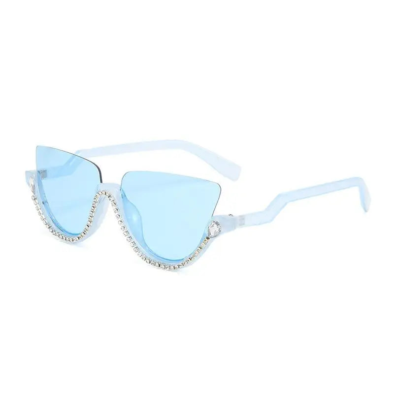 :Diamond Cat Eye Sunglasses for Women, Semi-Rimless Sun Glasses, Crystal Frame, Rhinestone Eyewear,Luxury Brand Designer