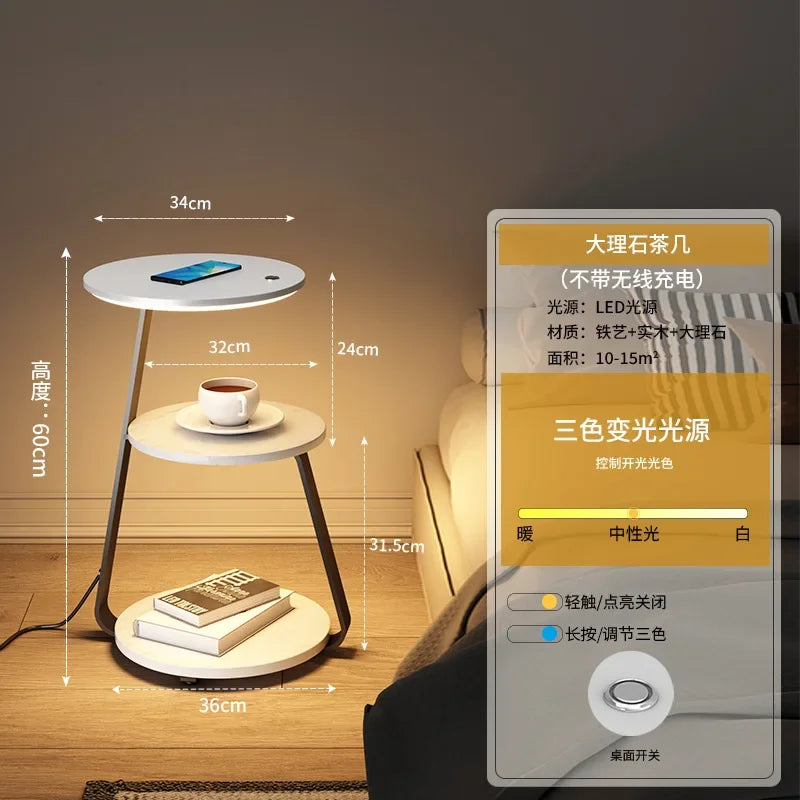 Creative Bedroom Floor Lamp Sofa Side Bedside Table Integrated Wireless Charging Living Room Shelf Coffee Table Lamp Design