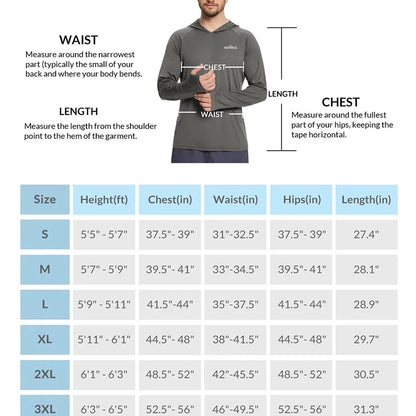 Men's UPF50+ Performance T-Shirt Hoodie Long Sleeve Casual Sun Protection T-Shirt Running Quick Dry Hoodie Sunscreen Fishing Wear