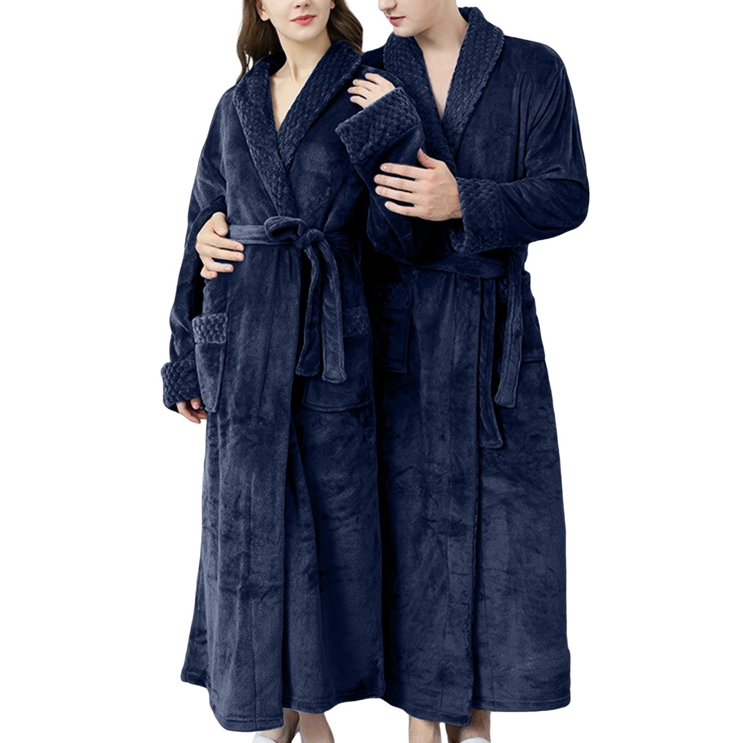 Women and  Men Winter Plus Size Thicken Warm Flannel Hooded Bathrobe Extra Long Coral Fleece Bath Robe Night Dressing Gown Sleepwear