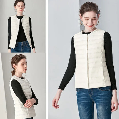 2024 New Spring Autumn Fashionable Outerwear Warm Vests Light Down Women Waistcoat Portable Warm Sleeveless Liner Casual