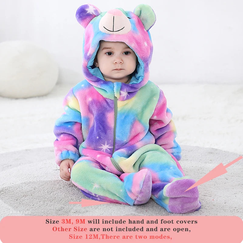 Anime Bear Baby Girl Boy Clothes Romper Lovely Infant Baby Onesie Bodysuit Newborn Zipper Hooded Flannel Cosplay Jumpsuits