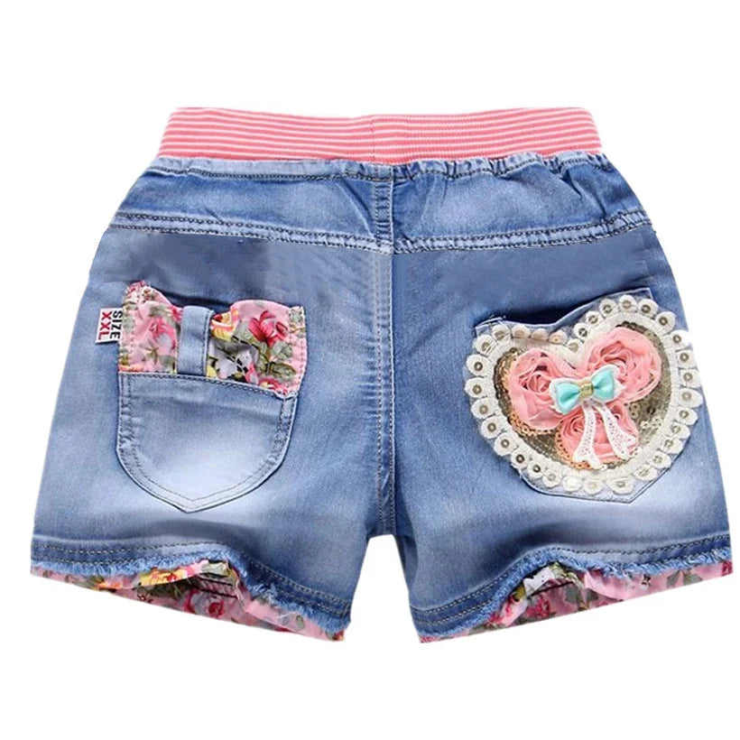 Kid 2025 Summer Denim s For Fashion Girl Princess Jeans Children Pants Shorts Flower Girls Clothing