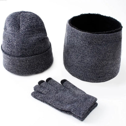 Men's Autumn Winter Keep Warm Set Unisex Beanie Gloves Scarf Male Woolen Yarn Knit Muffler Solid Color Hat Wholesale Drop Ship