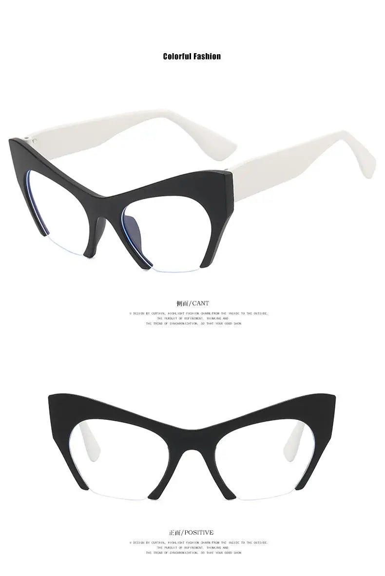 Vintage Half Frame Cat's Eye Eyeglasses Men's andWomen's Eyeglasses Brand Design Fashion Match BusinessSunglasses Unique Shape