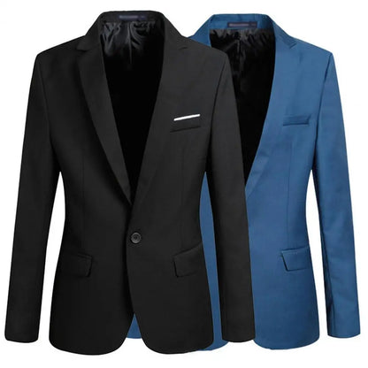 Flap Pockets Long Sleeve Men Blazer Solid Color Single Button Men Formal Blazer Lapel Suit Jacket Business Blazer Male Clothing