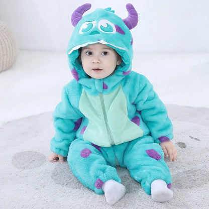 Anime Bear Baby Girl Boy Clothes Romper Lovely Infant Baby Onesie Bodysuit Newborn Zipper Hooded Flannel Cosplay Jumpsuits