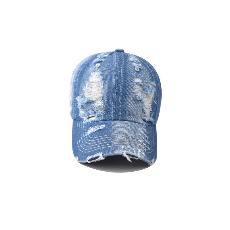 Summer Outdoor Sun Shade Washed Denim Hat For Men Snapback Trucker Hats High Quality Women Cap Worn Hole Baseball Caps