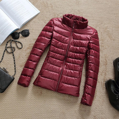 Women 90% White Duck Down Jackets Women's Ultra Light Thin Duck Down Coat Autumn Winter Warm Stand Collar Hiking All season Hot