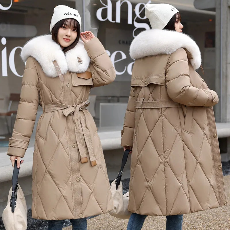 Warm Jacket Women Long Parka Coat 2023 New Winter Coats Slim Down Cotton Thick Jackets Fur Collar Outwear Parkas Female Clothes