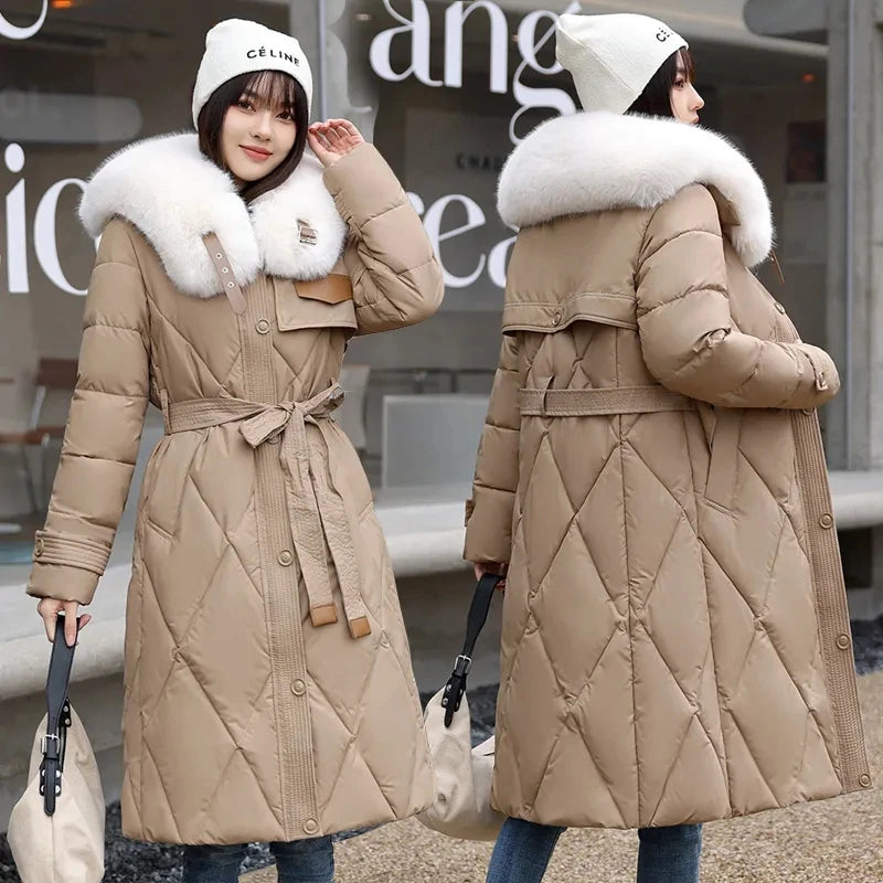 Warm Jacket Women Long Parka Coat 2023 New Winter Coats Slim Down Cotton Thick Jackets Fur Collar Outwear Parkas Female Clothes