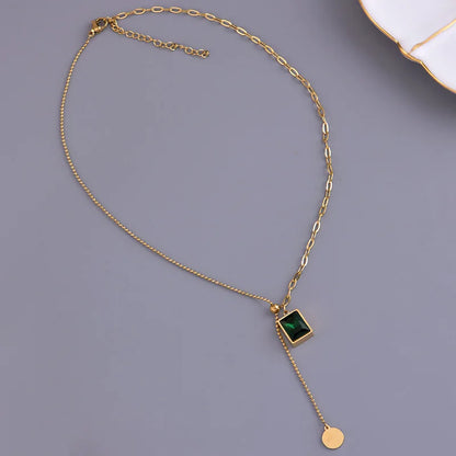 Korean Fashion Emerald Stainless Steel Gold Color Necklace for Woman Jewelry Girl's Sexy Clavicle Chain Collares Para Mujer