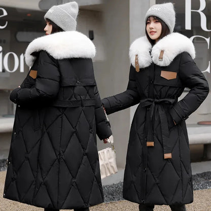 Warm Jacket Women Long Parka Coat 2023 New Winter Coats Slim Down Cotton Thick Jackets Fur Collar Outwear Parkas Female Clothes