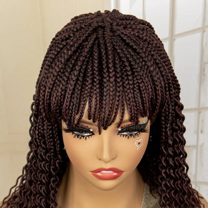 Full Machine Made Wigs Synthetic Braided Wig 14 Inches Bob Braiding Wigs Short Curly Knotless Box Braids Wigs for Black Women