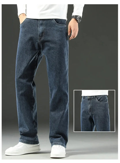 2024 New Men's Jeans Loose Comfortable Straight Casual Business Trousers Versatile Wide-leg Autumn Winter Collection