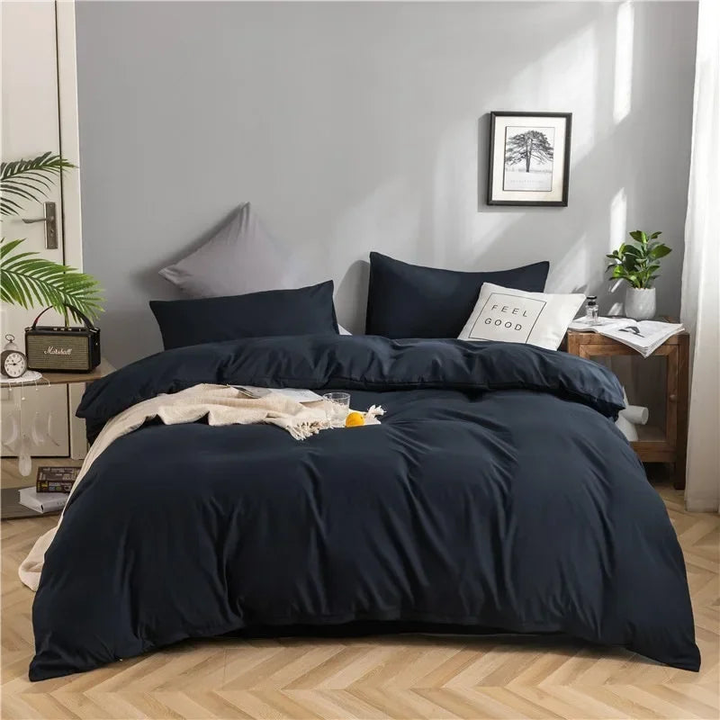 100% Cotton Bedding Set,Twin Size Duvet Cover 200x200,Skin Friendly Breathable,2 Pillowcase,No Bed Sheet,Solid Color