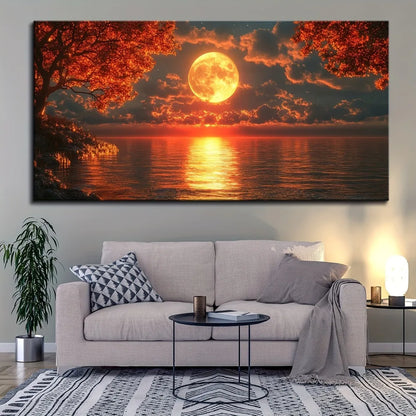 1.5 inch thick pine solid wood frame,a beautiful Red Sea golden sunset picture,mounted and hung in the living room, bedroom, art